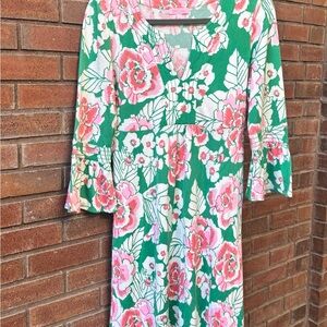Lilly Pulitzer Green and Pink Floral Long Sleeve Dress